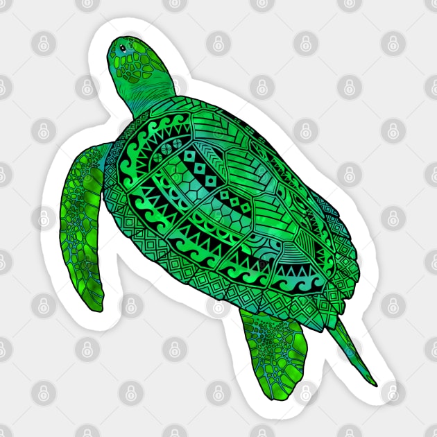 Tribal Green Sea Turtle Sticker by macdonaldcreativestudios